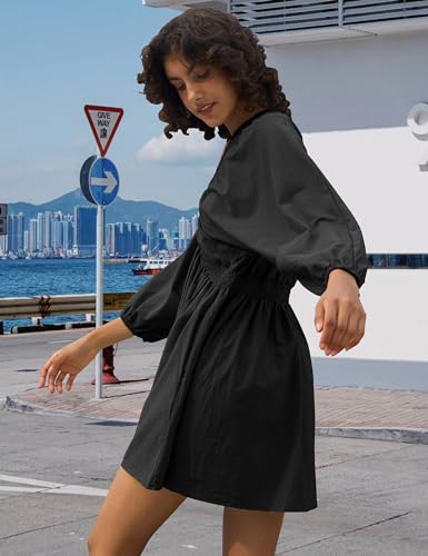 Women's Sexy Long Sleeve V Neck Tunic Dress Casual Loose Flowy Mini Swing Shift Dresses4