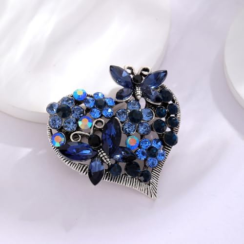 Image of Rhinestone Heart Brooch Sparkling Crystal Flower Brooch Pin Vintage Crystal Butterfly Pin Elegant Heart Insect Clothing Bags Hats Accessories Wedding Birthday Party Christmas Jewelry for Women