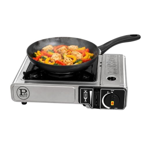 Intec – Hornillo de gas portátil 1 fuego 2200 W encendido fácil Piezo seguro, cartucho de gas Butano, ideal estufa de camping, furgoneta y cocina exterior