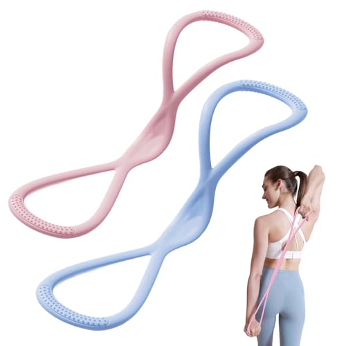 2Pack Figure 8 Resistance Band for Women, Resistance Bands with Handles, Portable 8 Shaped Exercise Band, for Strength Training Yoga Pilates (Pink 15 pounds + Blue 25 pounds)