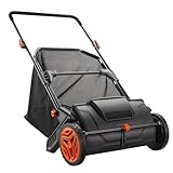 TYMMC Push Lawn Sweeper,21inch Leaf & Grass Collector,Strong Rubber Wheels & Heavy Duty Thickened Steel Durable to Use with Large Capacity 3.5 cu. ft. Mesh Collection Hopper Bag,2 Spinning Brushes