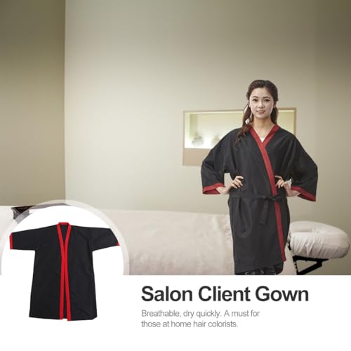 Bata de cliente de salón negra impermeable a aceites capilares con cinturón ajustable cómodo 6