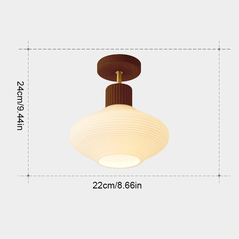 Semi Flush Mount Ceiling Light Fixture, Modern Close to Ceiling Lamp with White Rippled Grooved Glass Shade, Farmhouse Hanging Lighting Fixtures for Nursery Bedroom Hallway Entryway