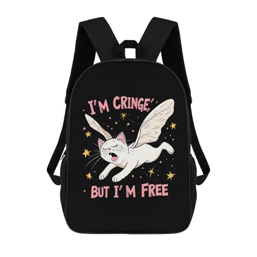 I'm Cringe But I'm Free 17 Inches Travel Backpacks Funny Shoulder Bag Lightweight Daypack