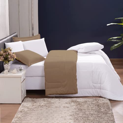 Kit Edredom Queen Jogo de Cama 100% Algodão 200 fios (Capuccino e Branco)
