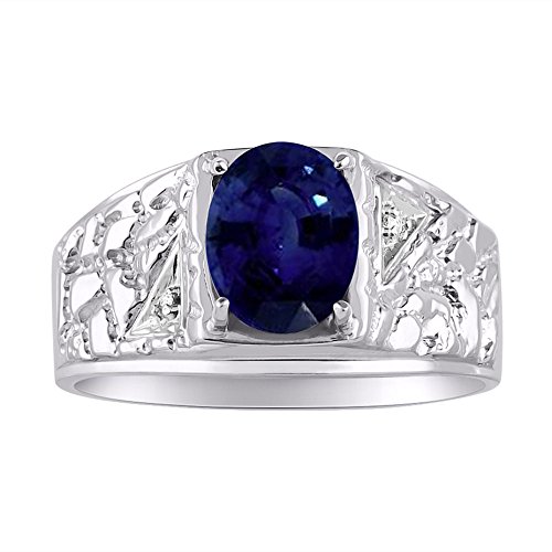 Genuine Blue Sapphire & Natural Diamonds Set in Nugget Designer Style Sterling Silver .925 Ring 3 Carat Sapphire