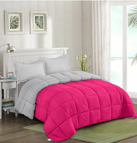Image of Quilt for All Season 150 GSM Comforter Duvet /Ac Blanket Single Bed Soft Microfiber Lightweight (60 inch X 90 inch Inches) - Single Bed Comforter - Hot Pink /Silver Grey Color