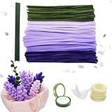 Pfeifenreiniger Blumenset zum Basteln, 300pcs Pfeifenputzer zum Basteln Set 4 Farben, Blumenstrauß Pfeifenreiniger Set, Flexibel Verdickt Chenilledraht, mit Klebeband Blumendraht Band Bänder (B)