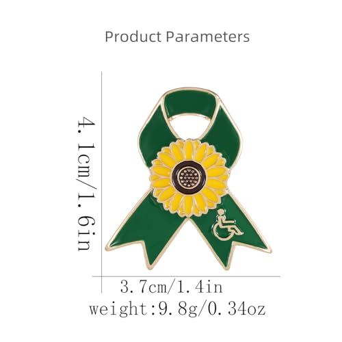 Image of Green Enamel Ribbon Awareness Brooch Pin Fashion Gold Plated Cerebral Palsy Care for the Old Mental Health Bipolar Disorder Organ Donation Liver Cancer Gift Fundraising (Daisy)