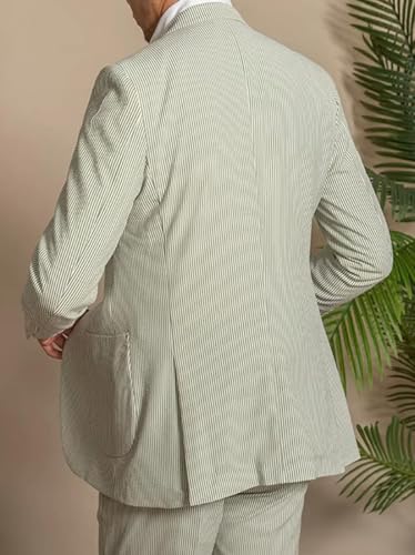 Mens Seersucker Suit 2 Piece Slim Fit Jacket Shorts Set for Wedding Business Casual Summer Beach Outfits3