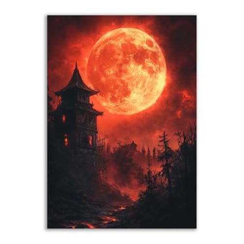 Toile Halloween citrouille rouge pour grand salon moderne