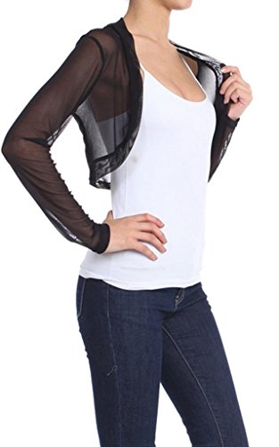 Ola Mari Full Sheer Mesh Long Sleeve Bolero Shrug, Small, Black