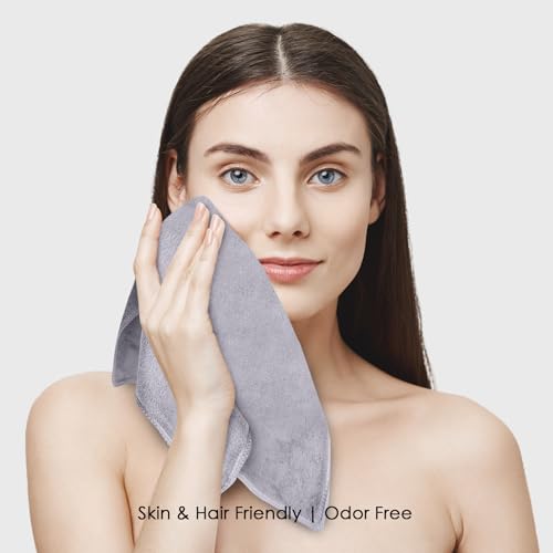 Image of HOUSSE Microfiber Face Towels | Ultra Absorbent, Odour-Free, Quick Dry 450 GSM Face Towel for Home, Gym, Travel, Running and Personal Use | 30x30 cm | Set of 4 in One Colour (Frost Grey, Pack of 4)
