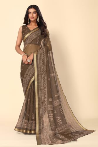 Image of MIRCHI FASHION Kota Doria Cotton Saree with Blouse Piece | Paisley Block Printed Saree for Women | Traditional Ethnic Daily Wear Summer Saree
