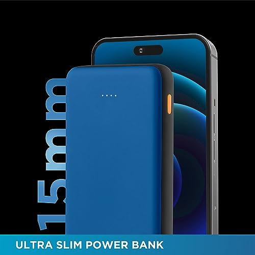 Image of URBN 10,000mAh Ultra Slim Power Bank with Type C Input /Output - Dual Port, 12W Fast Charging, 4-Layer Circuit Protection BIS Certified 6 Months Warranty Made in India Free Type C Cable - Bright Blue