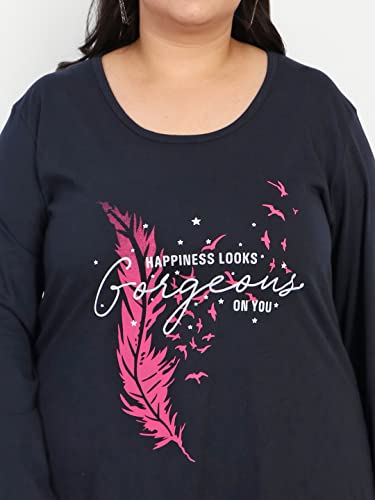 Image of CUPID Women Plus Size Cotton Round Neck Full Sleeves T-Shirt, Nightwear, Sleepwear, Daily Use Gym n Lounge Wear Long Tops for Ladies 3XL to 7XL