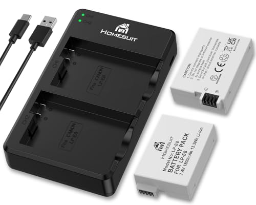 Homesuit LP-E8 Akku 1800mAh und LED USB Dual Ladegerät für Canon EOS Rebel T2i T3i T4i T5i EOS 550D 600D 650D 700D Kiss X4 X5 X6 X6i X7i Kamera (2er-Pack)