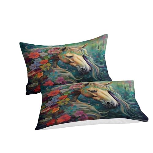 Housse de couette fleurs et chevaux parure de lit 3D pour s'endormir avec passion