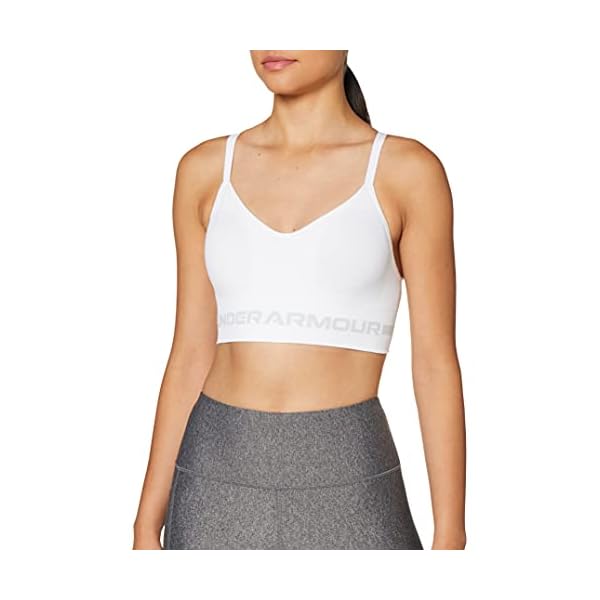 Under-Armour-Womens-Seamless-Low-Impact-Long-Bra Under Armour Women's Seamless Low Impact Long Sports Bra , White (100)/Halo Gray , X-Large