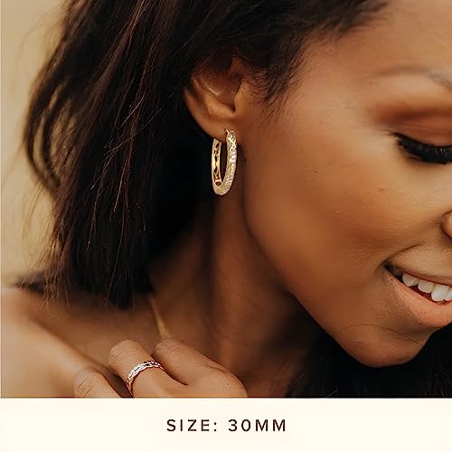Eleshow 30Mm 14K Yellow Gold Hoop Earrings For Women And Girls With Sensitive Ears Fashion Round Circle Huggie Cubic Zirconia Jewelry #TOP3