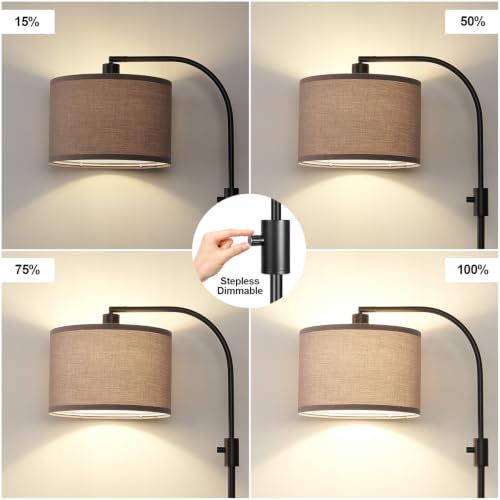 Image of Nintiue Dimmable Black Floor Lamp, 1200 Lumens LED Edison Bulb Included, Arc Gold Floor Lamps for Living Room Modern Standing Lamp with Khaki Shade