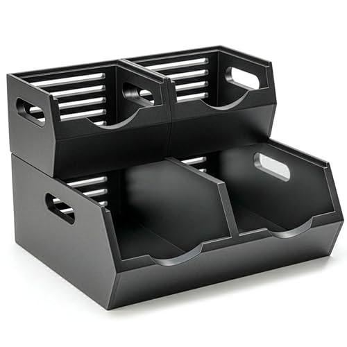 HOMESTEAD Stackable Solid Wood Storage Bins for Pantry & Countertop, Ventilated Potato and Onion Basket Organizer with Handles, Wooden Produce Storage Containers, 3 Pack, Black by HOMESTEAD - Used condition - US$47.02