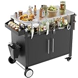 Outdoor Grill Cart with Patio Furniture, Outdoor Grill Table with Storage,Rolling Bar Cart Outdoor BBQ Cart with Hooks and Spice Rack for Grilling Accessories(Double Door, Black)