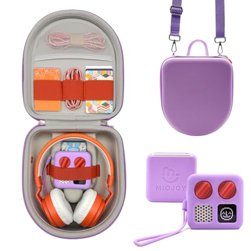 Silicone Cover and Travel Case Compatible with Yoto Mini with Headphones Hard Carrying Case with Shoulder Strap and Adventure Jacket Accessories Set for Yoto Mini Lavender