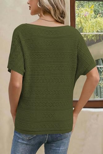 Image of Cakulo Womens Off The Shoulder Batwing Short Sleeve Crochet Tops 2026 Spring Summer Sweater Top Knit Beach Cover Up