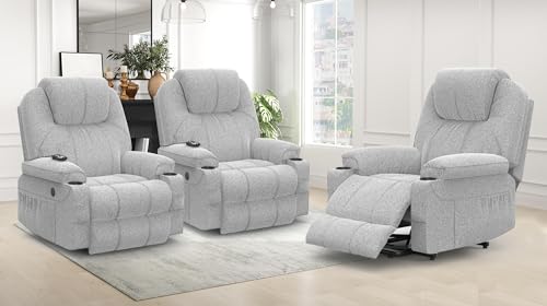 BareTay Recliner Armchair-Set of 3, Lift Chair For the Elderly, Power Recliner Chair with Massage & Heat, Extended Footrest, Type C+USB Ports, 2 Cup Holders, Dual Side Pockets Reclining Chairs