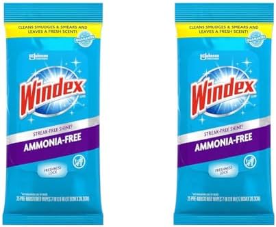 Windex Glass and Surface Ammonia-Free Pre-Moistened Wipes, Crystal Rain Fresh Scent, 25 Count (Pack of 2)