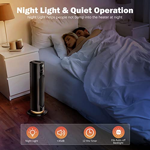 Grelife 24" Space Heater, 75° Oscillating Electric Heater With Night Light, Remote, Overheat & Tip-Over Protection, Eco Mode, 12H Timer, Thermostat, 1500W Portable Heater For Indoor Use, Office, Home #TOP3