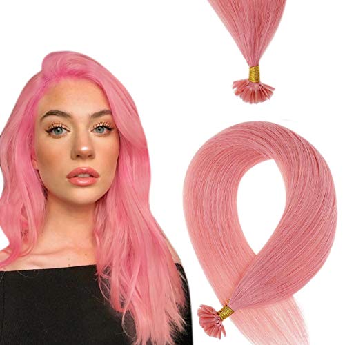 Easyouth U Tip Pre Bonded Hair Extensions Color Pink Fusion Hair Extension Human Hair Keratin Hair Extensions Remy Human Brazilion Hair 18 Inch 25g