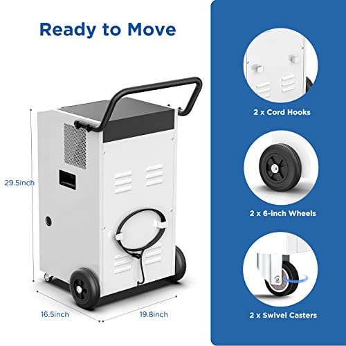 Moiswell 170 Pints Commercial Dehumidifier With Pump And Drain Hose For Basements And Large Spaces Up To 7,500 Sq Ft, 5 Years Warranty #TOP4