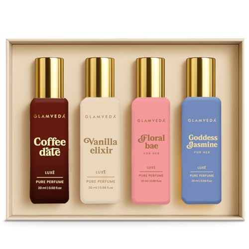 Image of Glamveda Luxe Fragrance Vanity 4x20ml | Luxury Long Lasting Women Gift Set | Perfume for Woman | Floral, Fruity Premium Fragrance Scent | Festive Gift Set | Perfume for Women