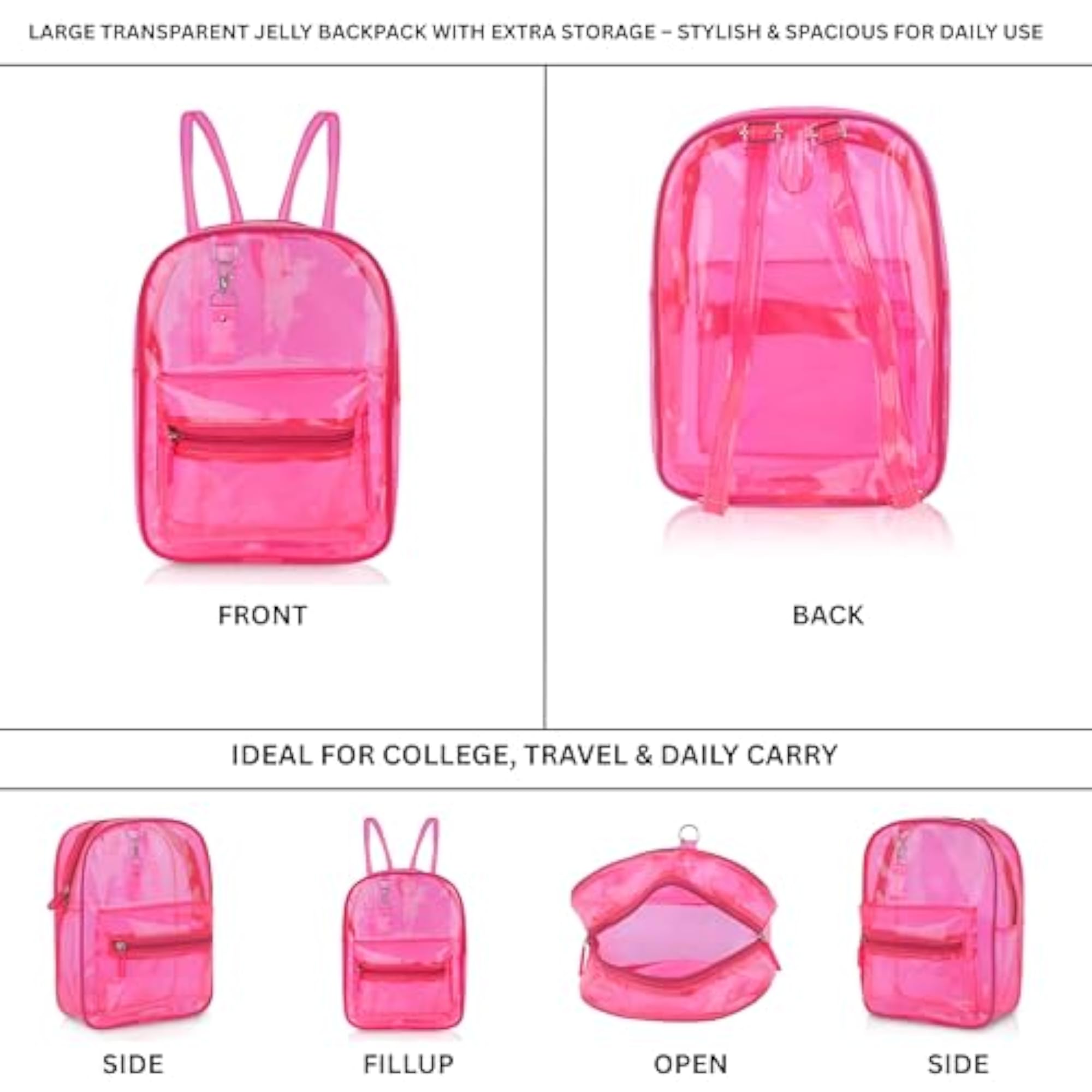 Stylish Neon Orange Transparent Jelly Backpack for Women
