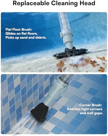 Handheld Spa Hot Tub Vacuum - Cordless Small Above Ground Pool Vacuum, 90-Min Runtime, 20 GPM Powerful Suction, Rechargeable, Ideal for Cleaning Debris and Sand Underwater, with 2 Brush Heads, Navy - 3