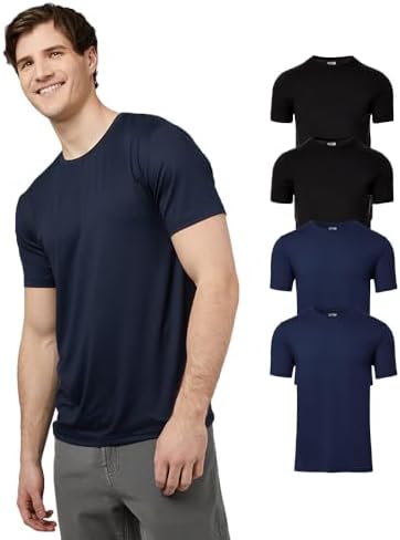 32 Degrees Men's 4 Pack Cool Classic Crewneck T-Shirt, Anti-Odor, Quick Drying, 4-Way Stretch