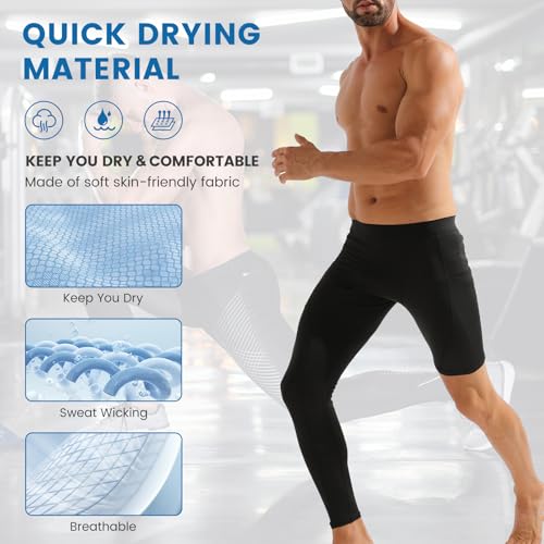 2 Pack Men's Compression Pants Single Leg Tight Sports Long Pants with Pockets for Basketball Base Layer Leggings2