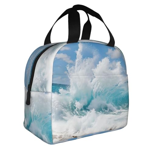 Langhbozdp Boîte à déjeuner isotherme réutilisable avec imprimé vagues de l'océan pour homme et femme pour le travail, le pique-nique – vue 2
