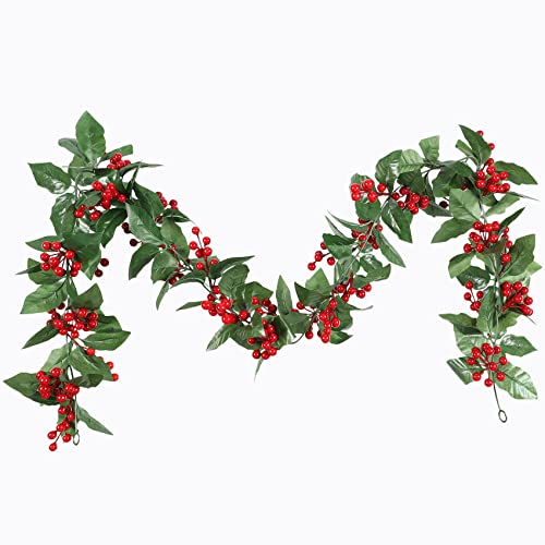 famibay Guirnalda de Bayas Rojas de Navidad con Hojas de Acebo Artificiales Colgantes de Bayas de Vid, Guirnalda de Navidad, decoración Colgante de Navidad, para Vacaciones, Año Nuevo Cover