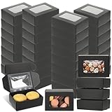 AIHSUMC 40 Stück Keksschachtel mit Sichtfenster, Mini Karton mit Sichtfenster, Schwarzem Faltbare Geschenkbox für Bäckerei Schokolade Party Leckereien Geschenk, 8,5 x 6 x 3cm