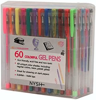 60 Gel Pen Set โ GIFT WITH ANY PURCHASE. Premium Quality. Neon Gel Pens, Black Gel Pens and White Gel Pen. Gel Coloring Pens for Adult Coloring Books and Gel Ink Pens for Coloring on Black Paper