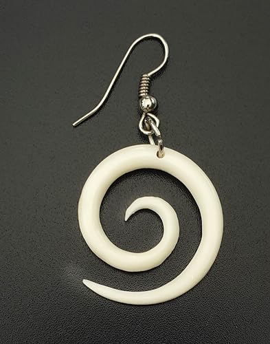 Hand Carved Spiral Bone Earrings, Māori Open Koru Peace Pendant Tribal Bone Carving Earrings Fashion Jewelry GA0264