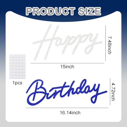 Image of TONIFUL Happy Birthday Sign for Backdrop - Glitter White Navy Blue Felt Banner - Includes Dot Glue - Perfect for Birthday Party Backdrop,Wall Decr,Balloon Arch,Photo Background