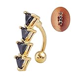 CHN'S Women Sexy Belly Navel Ring Black Punk Three Triangle Diamond Gold Mental Piercing Jewelry Belly Bar Button Crystal Body Jewelry
