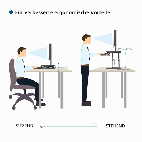 BONTEC Steh-Sitz Schreibtisch Steharbeitsplatz Stehpult Standtisch Ergonomische Höhenverstellbar für PC-Computerbildschirm, Laptop | 80x40cm Plattform mit Tastaturablage, 15 kg Kapazität, Schwarz