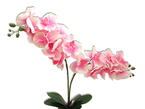 Orquídea Double Pink De Luxo Arranjo Flor Artificial Com Vaso Rosa Em Cerâmica