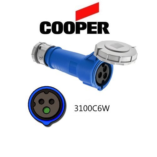 IEC 309 3100C6W Connector, 100A, 250V, 2 Pole, 3 Wire, Watertight, Blue - Cooper # AH3100C6W