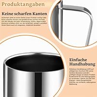 2 Stück Edelstahlbecher, Doppelwandige Becher Mit Henkel, Edelstahl Thermobecher 500ml, Thermo Tasse Für Kaffee, Milch, Saft, Tee Und Andere Kalte Oder Heiße Getränke (Silberfarben) – Ansicht 2